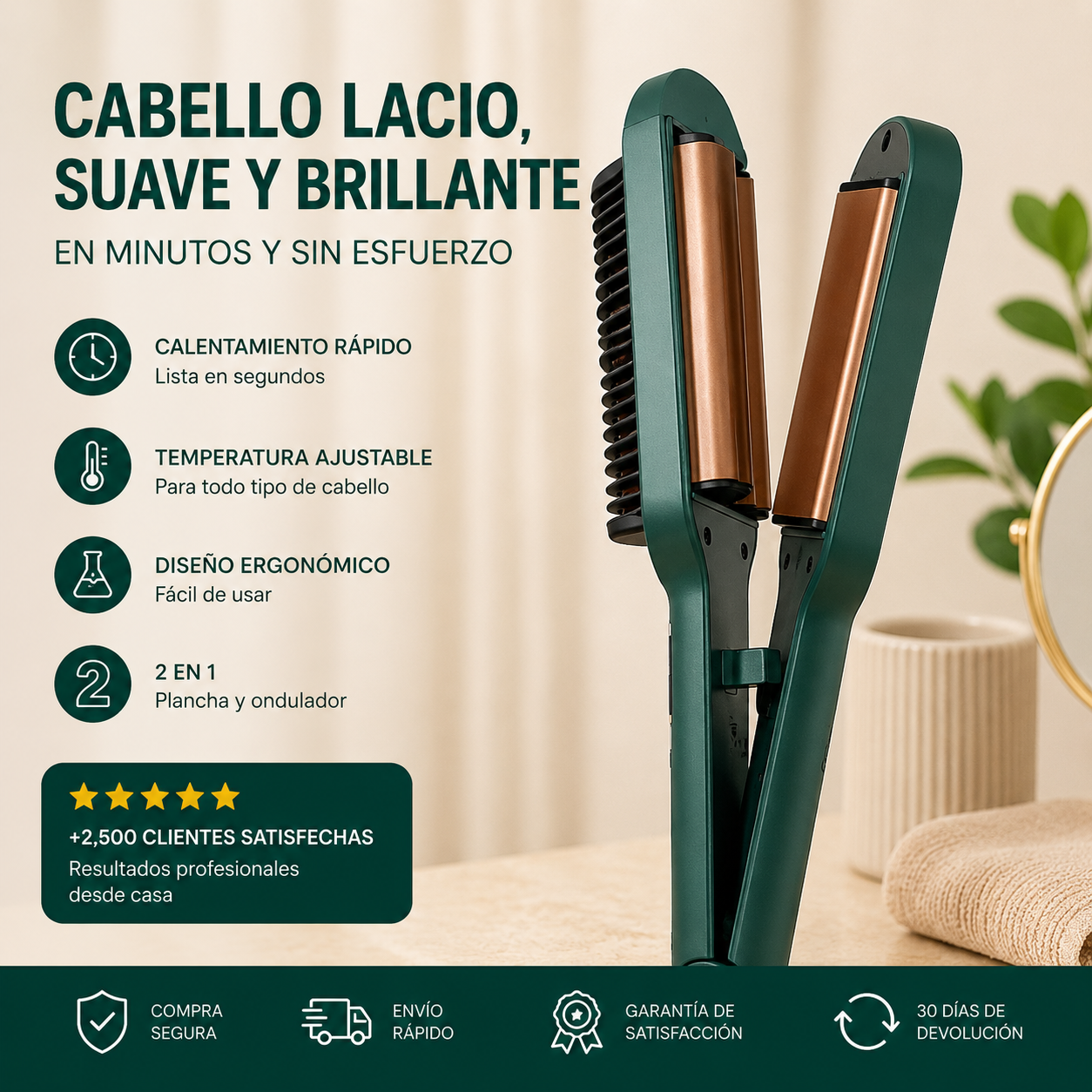 Cepillo plancha y ondulador 2 en 1