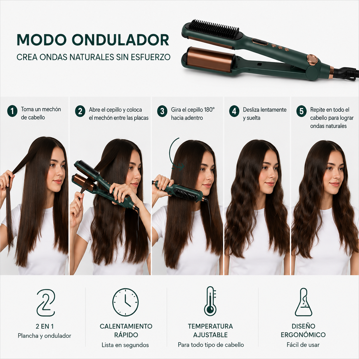 Cepillo plancha y ondulador 2 en 1