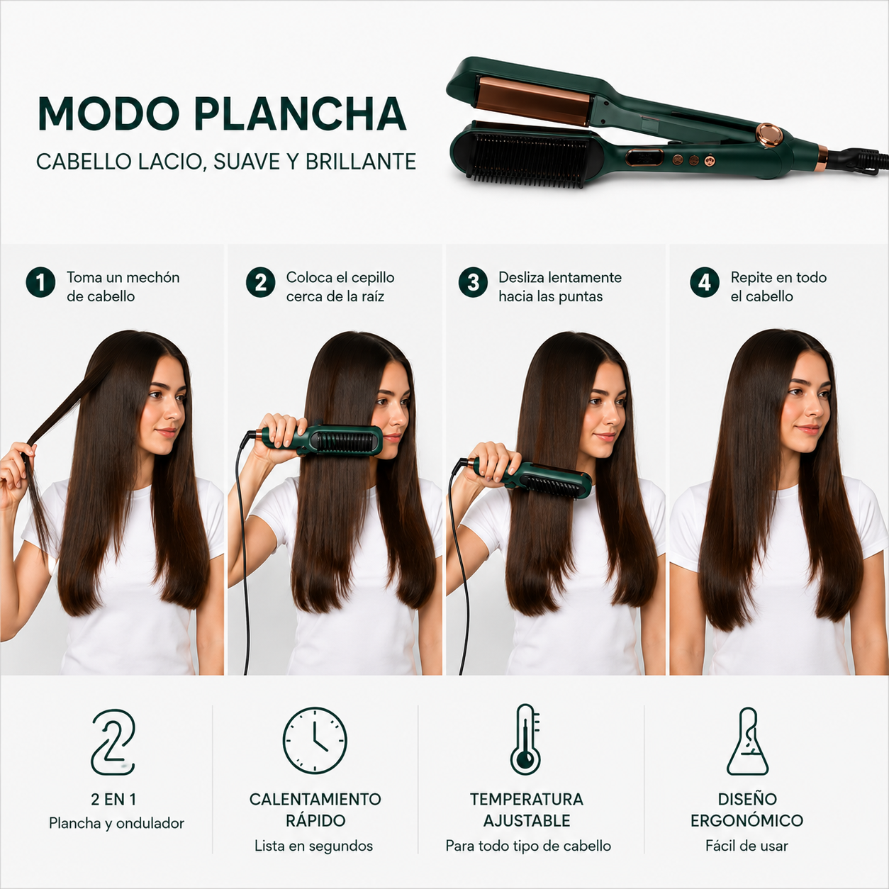 Cepillo plancha y ondulador 2 en 1