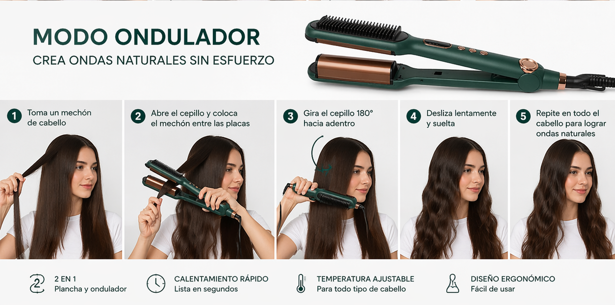 Cepillo plancha y ondulador 2 en 1